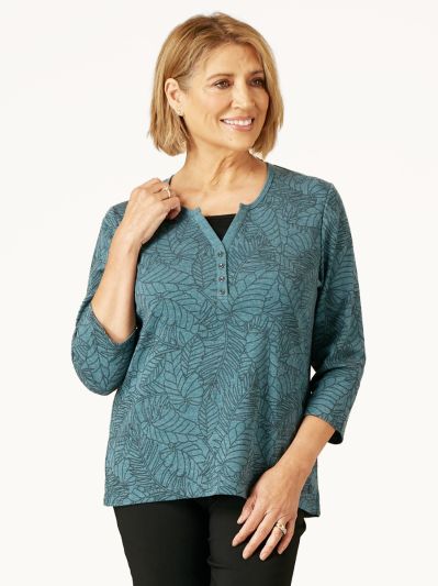 TIGI  Mock Layer Ivy Leaf Print Top