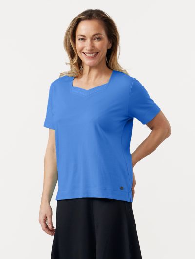 PENNY PLAIN  Pacific Blue Sweetheart Diamante Neck Top