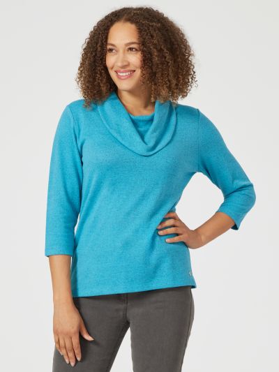 PENNY PLAIN  Essential Azure Cowl Neck Top