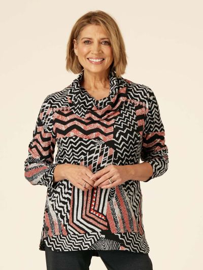 TIGI  Tribal Print Cowl Neck Top