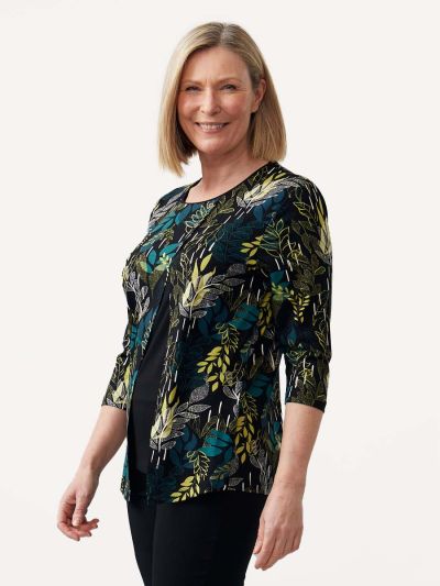 TIGI  Cross Over Tropical Leaf Print Top