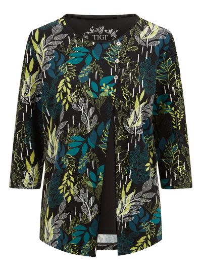 TIGI  Cross Over Tropical Leaf Print Top