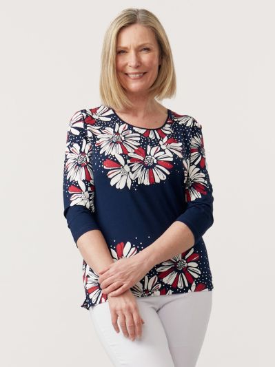 TIGI  Diamante Floral Border Print Top