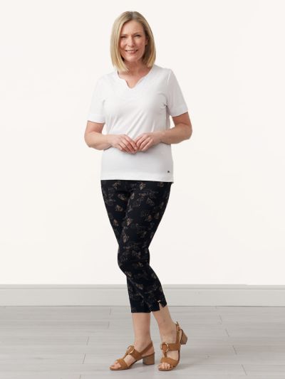 TIGI  Leaf Print Bengaline Cropped Trousers