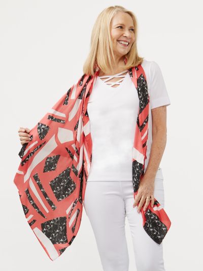 TIGI  Pomegranate And Black Abstract Scarf