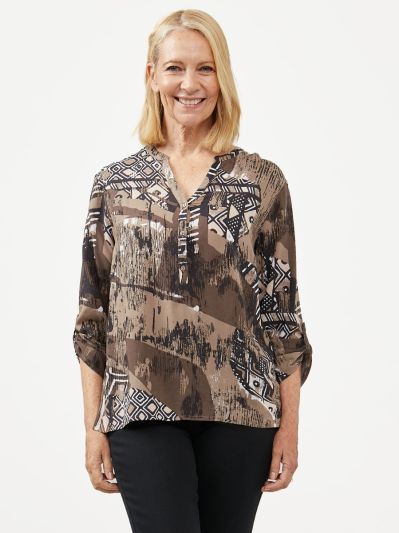 TIGI  Brown Abstract Print Top