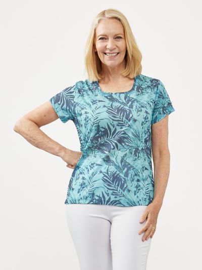 TIGI  Blue Botanical Print Top