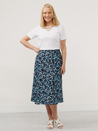 TIGI  Turquoise Bamboo Leaf Print Skirt