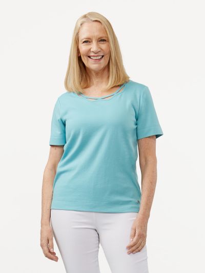 TIGI  Wavy Loop Neck Turquoise Top