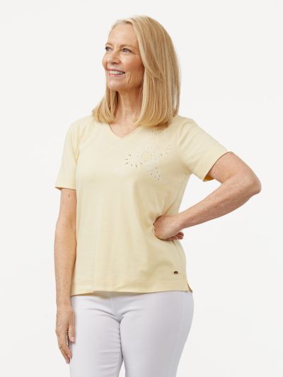 TIGI  Floral Embroidered Lemon Top