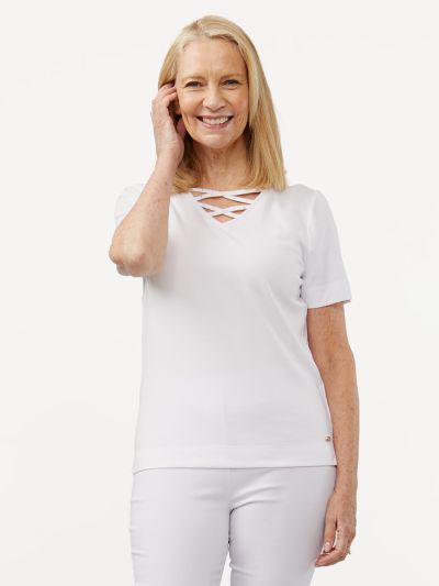 TIGI  White Criss-cross Soft V-neck Top