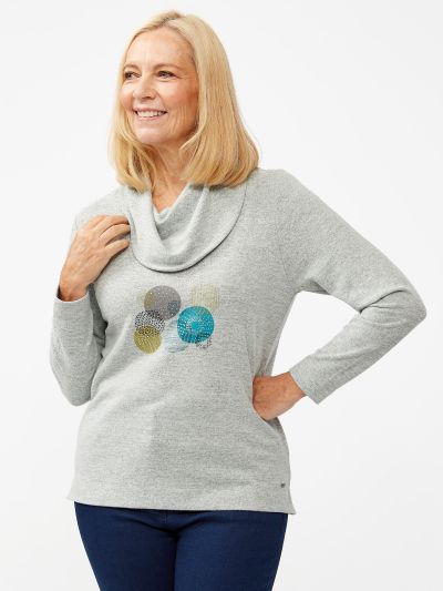 TIGI  Embellished Circles Cowl Neck Top