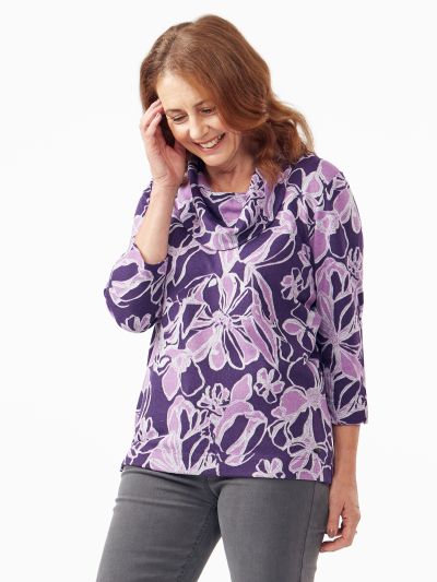 TIGI  Pansy Orchids Print Cowl Neck Top