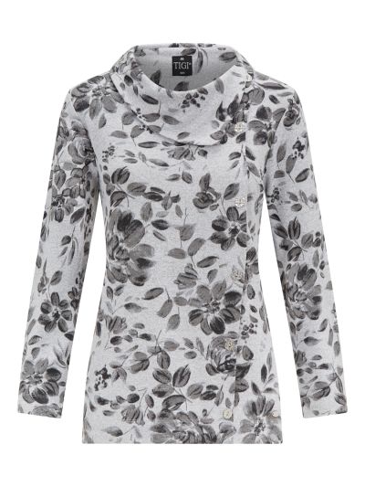 TIGI  Grey’s Leaf Print Split Cowl Neck Top