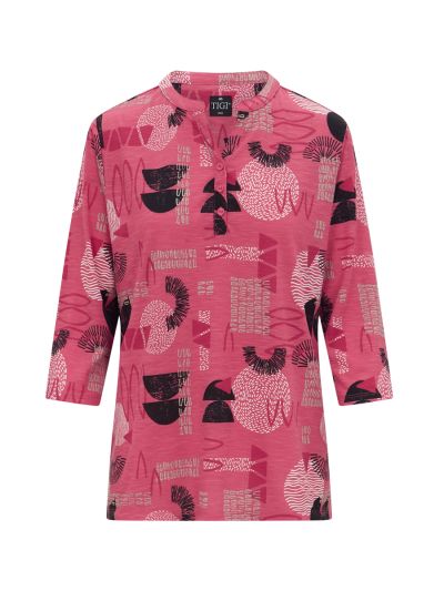 TIGI  All Over Print Pink Azelea Notch Neck Top