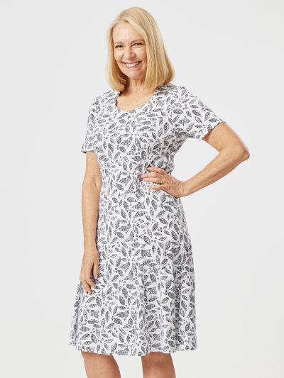 TIGI  Mono Leaf Print Portrait Neckline Dress