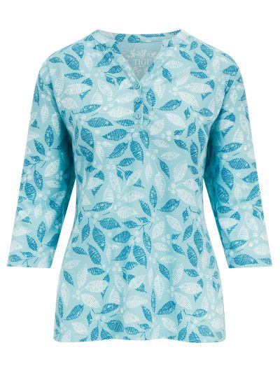 TIGI  Leaf Print Notch Neck Top