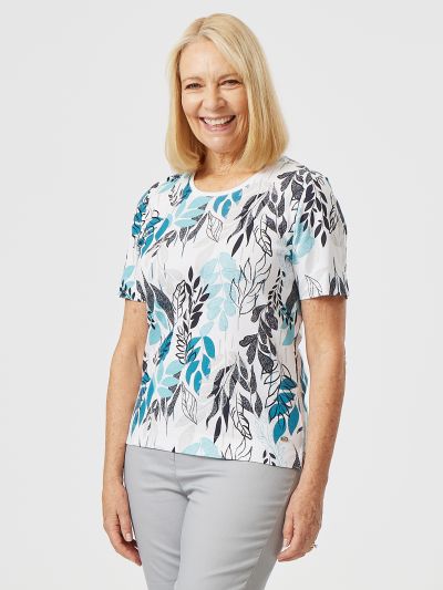 TIGI  Java Leaf All Over Print Short Sleeve Top