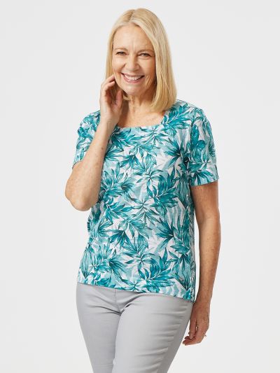 TIGI  Tide Leaf All Over Print Square Neck Top