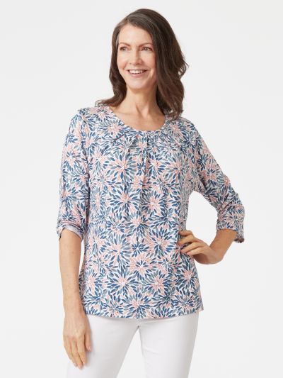 TIGI  Floral Tile Print Scoop Neck Top