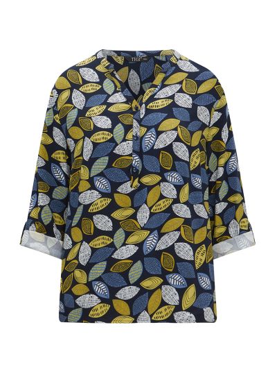 TIGI  Mixed Leaf Print Notch Neck Top