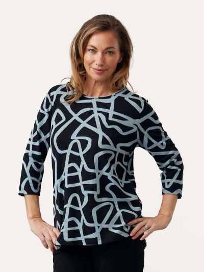 VIZ-A-VIZ  Charcoal And Glazier Squiggle Print Top