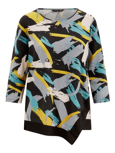 VIZ-A-VIZ  Asymmetric Brush Stroke Print Tunic