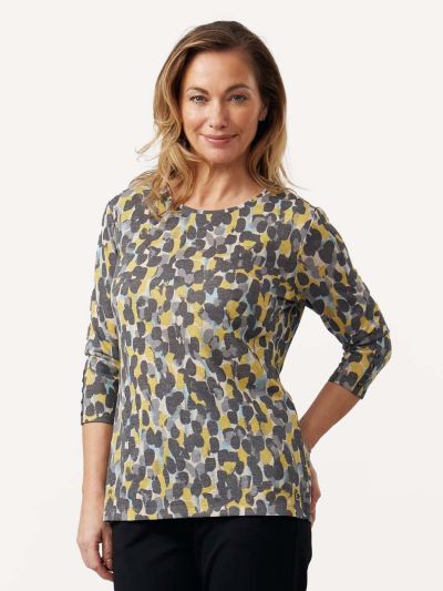 VIZ-A-VIZ  Lime And Glazier Dapple Print Top