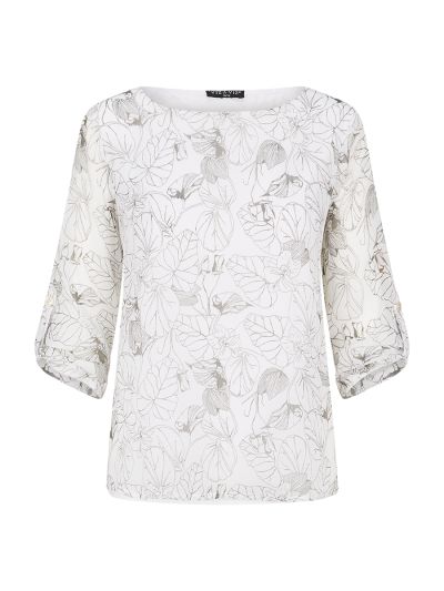 VIZ-A-VIZ  Leaf Stencil Print Chiffon Top