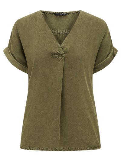 VIZ-A-VIZ  Nocrella Green V-neck Pleat Tunic