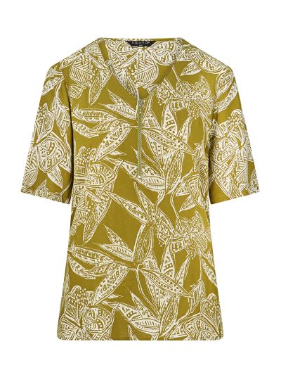 VIZ-A-VIZ  Olive And Ivory Leaf Print Tunic