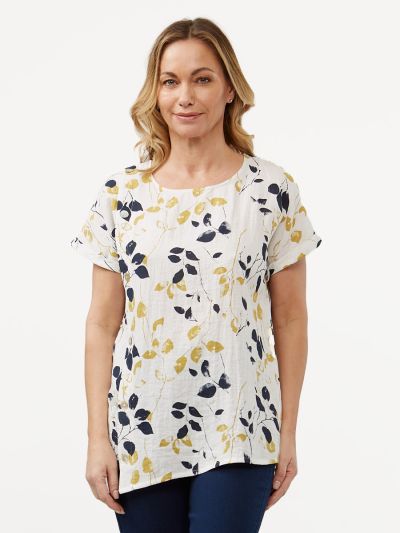 VIZ-A-VIZ  Pressed Eucalyptus Leaf Print Tunic