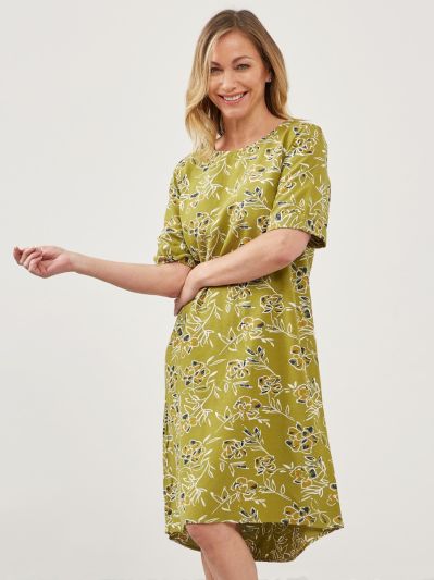 VIZ-A-VIZ  Rose Stencil Olive Dress