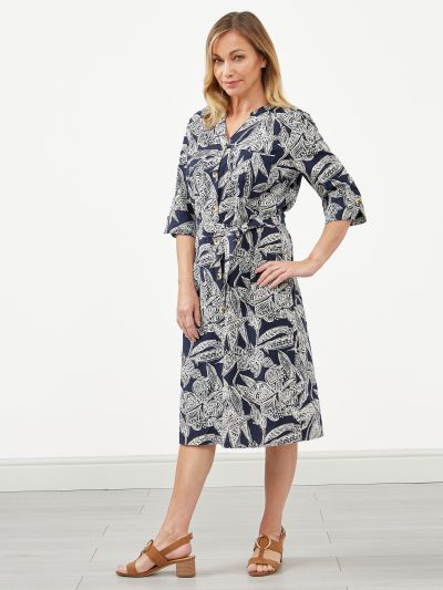 VIZ-A-VIZ  Navy Leaf Print Dress