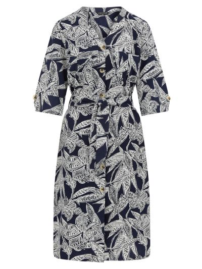 VIZ-A-VIZ  Navy Leaf Print Dress