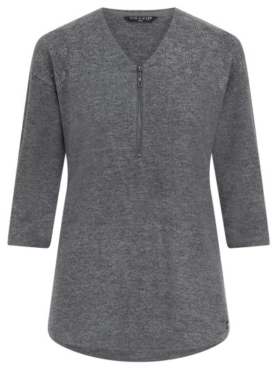 VIZ-A-VIZ  Shoulder Embellished Slate Tunic