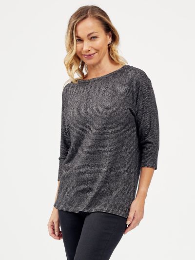 VIZ-A-VIZ  Charcoal Ribbed Textured Top