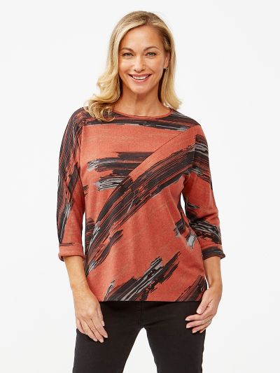 VIZ-A-VIZ  Charcoal Brushstroke Print Top