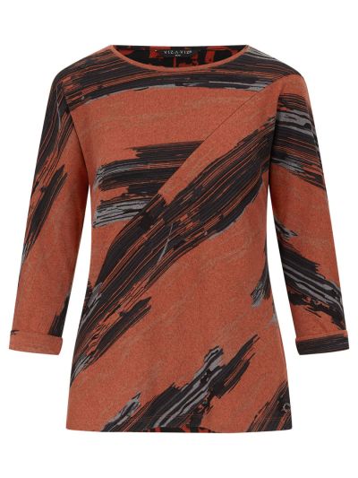 VIZ-A-VIZ  Charcoal Brushstroke Print Top