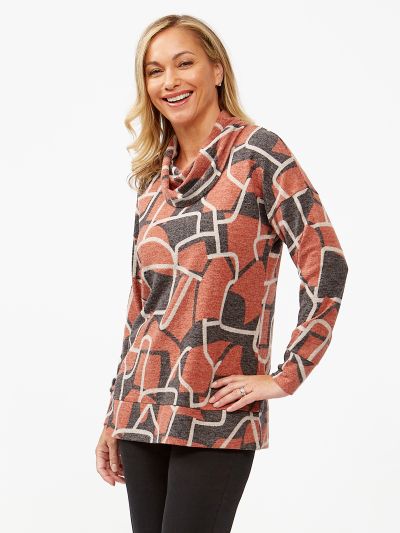 VIZ-A-VIZ  Geometric Cowl Neck Top