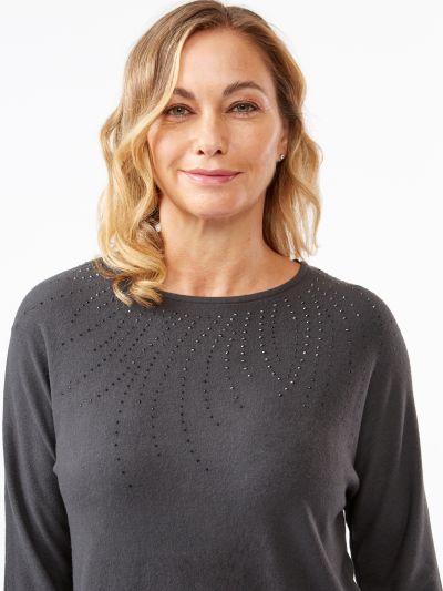 VIZ-A-VIZ  Charcoal Embellished Top