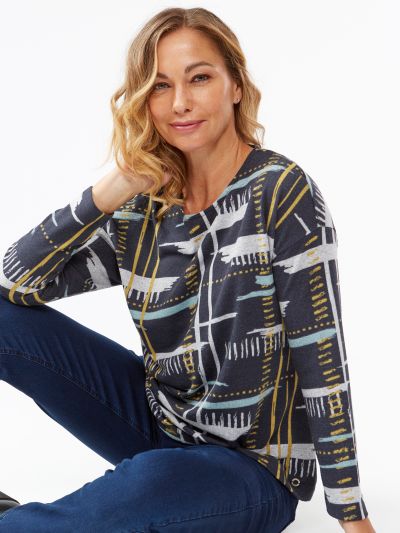 VIZ-A-VIZ  Super Soft Navy Print Top