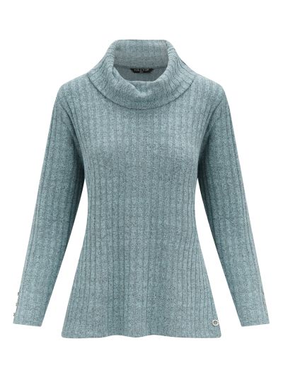 VIZ-A-VIZ Glazier Ribbed Cowl Neck Top