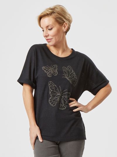 VIZ-A-VIZ  Butterfly Print Placement Top