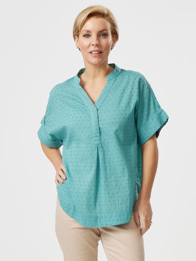 VIZ-A-VIZ  Slouch Texture Short Sleeve Top