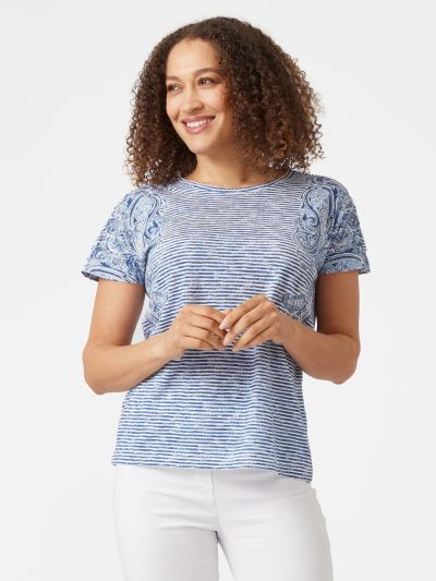 VIZ-A-VIZ  Paisley Print Shoulder Detail Top