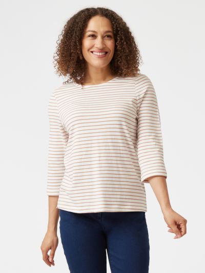 VIZ-A-VIZ Coffee & Ivory Stripe Top