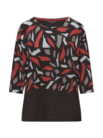 VIZ-A-VIZ  Border Abstract Leaf Print Top