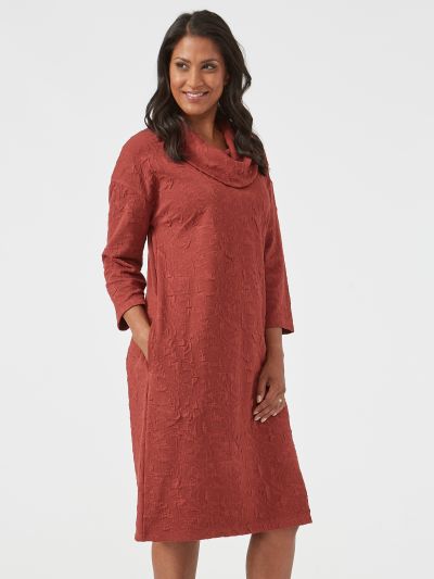 VIZ-A-VIZ  Textured Jersey Cowl Neck Dress