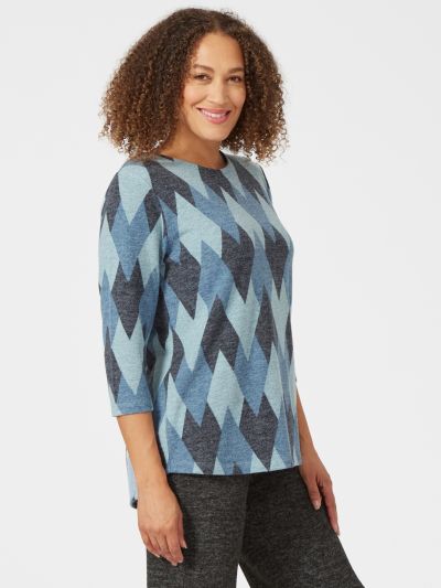 VIZ-A-VIZ Tonal Argyle Print Top